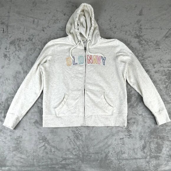 Old Navy Full Zip Up Hoodie Drawstring Hood Women Large Spell Out Soft Cozy READ - Picture 1 of 9